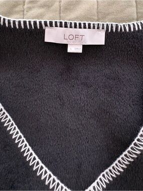 LOFT Black V-Neck Sweater with White Whipstitch Trim